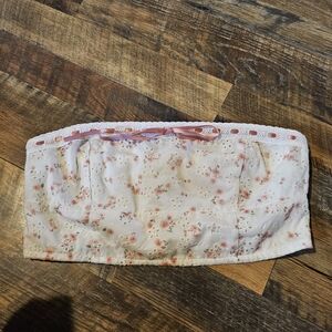 Altar'd State Floral Lace Trim Bandeau - White and Pink